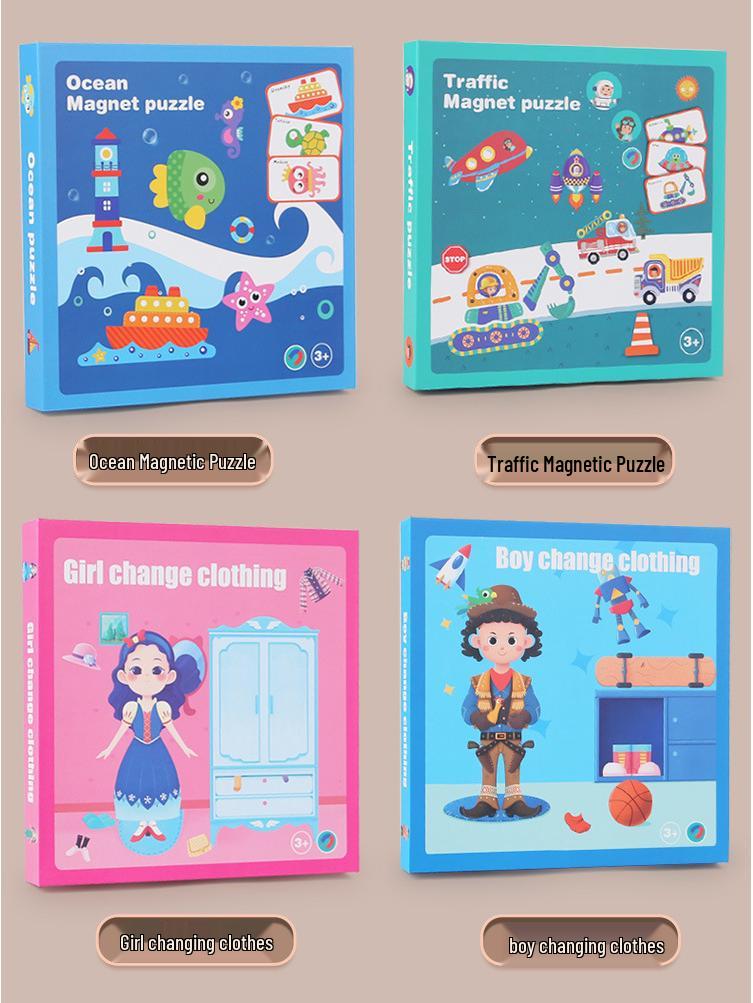 Cross-Border Ocean-Themed Magnetic Puzzle Set for Kids: Interactive Dress-Up & Transportation Figures for Early Education.