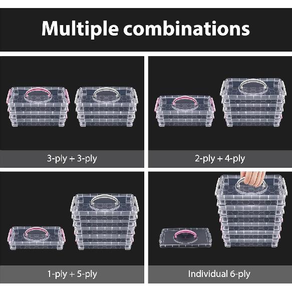 Clear Plastic Pencil Box, 2 x 3 Tier Stackable Table Pen Box, Home Storage Container with Handle, Storage B with Lids, Pencil Case Stationery