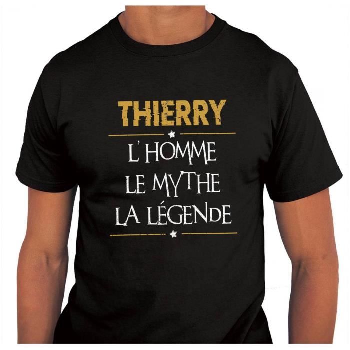 T-shirt homme - Thierry L'Homme Le Mythe La Légende - Col arrondi - Manches courtes - Coton noir