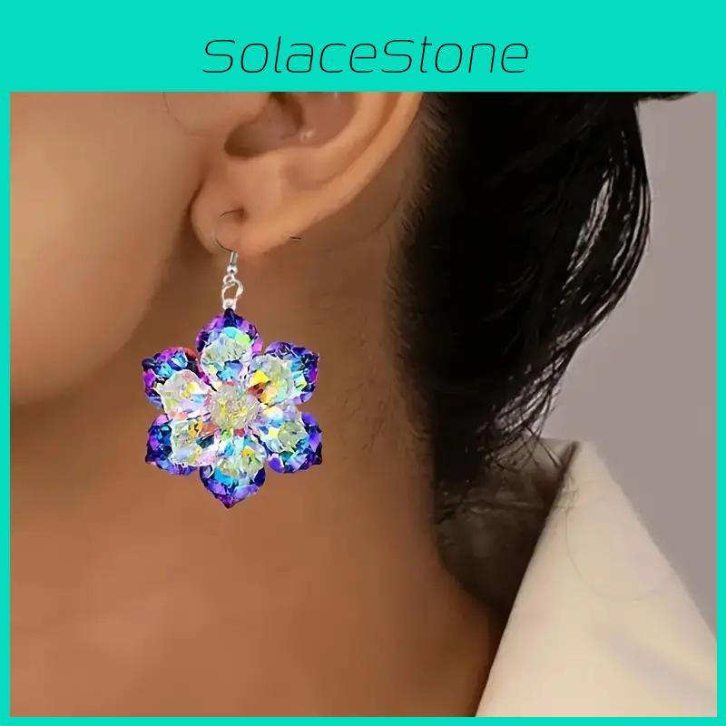 Winter Artistic Season Acrylic Earrings With Crystal Clear Snowflake And Leaf Patterns Women For