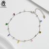 ORSA JEWELS New Summer Beach Anklet Fashion 925 Silver Cable Chain Multicolor 4A Zircon Anklet for Women jewelry SA93