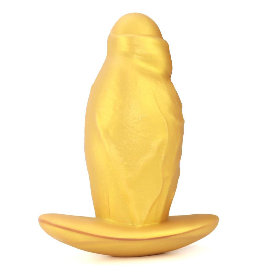 Goldener Flüssigsilikon Tragbarer Realistischer Dildo: Weicher, Großer, Outdoor Analplug für Männer & Frauen.