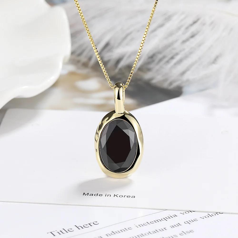 Lihong S925 Sterling Silver Electroplated 18k Gold Obsidian Clavicle Chain Exquisite Gift Women s Pendant Necklace (40cm+5.0cm) золотой