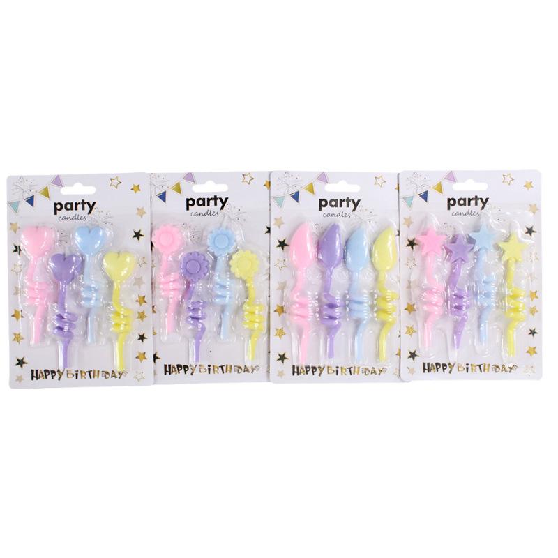 Birthday Colorful Curved Thumb Creative Love Shape Candles Sucking Card 4 Pack Twist Rotating Candles