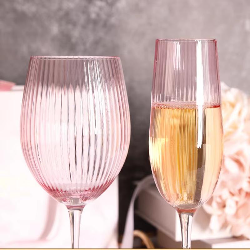 Nordic Pink Lead-Free Crystal Wine Glasses Large Capacity Vertical Stripes Goblet Champagne Cup for Household Barware Set