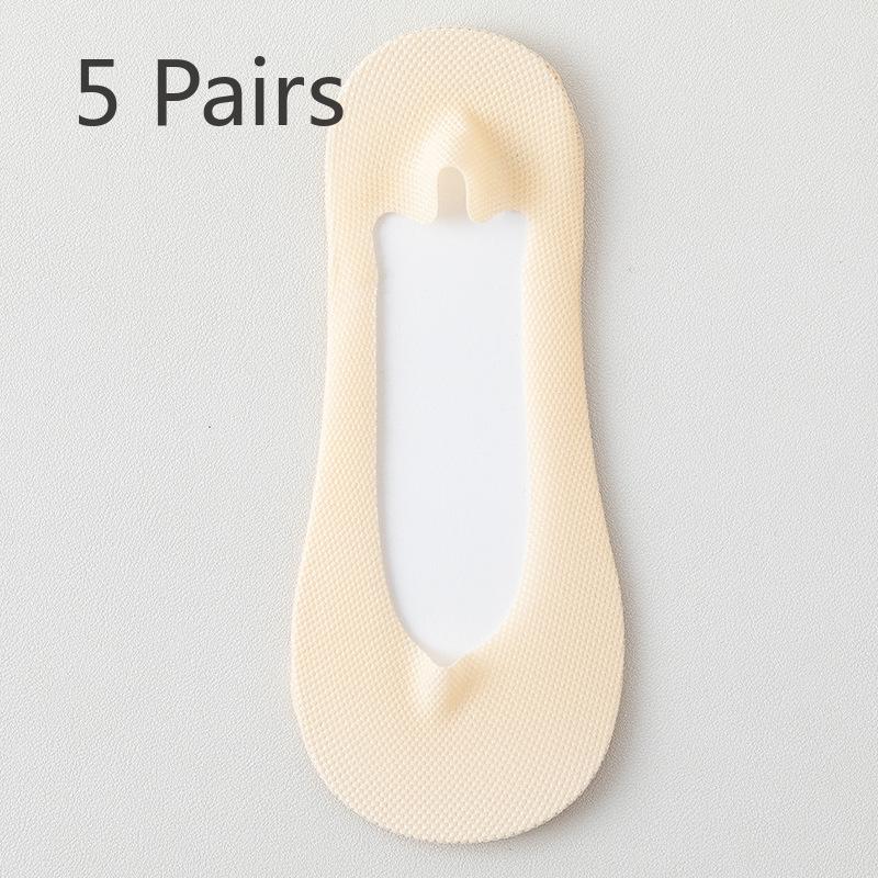 5 Pairs of Women's Cotton Summer Thin Mesh Breathable Sweat Absorbent Non Slip with Invisible Socks