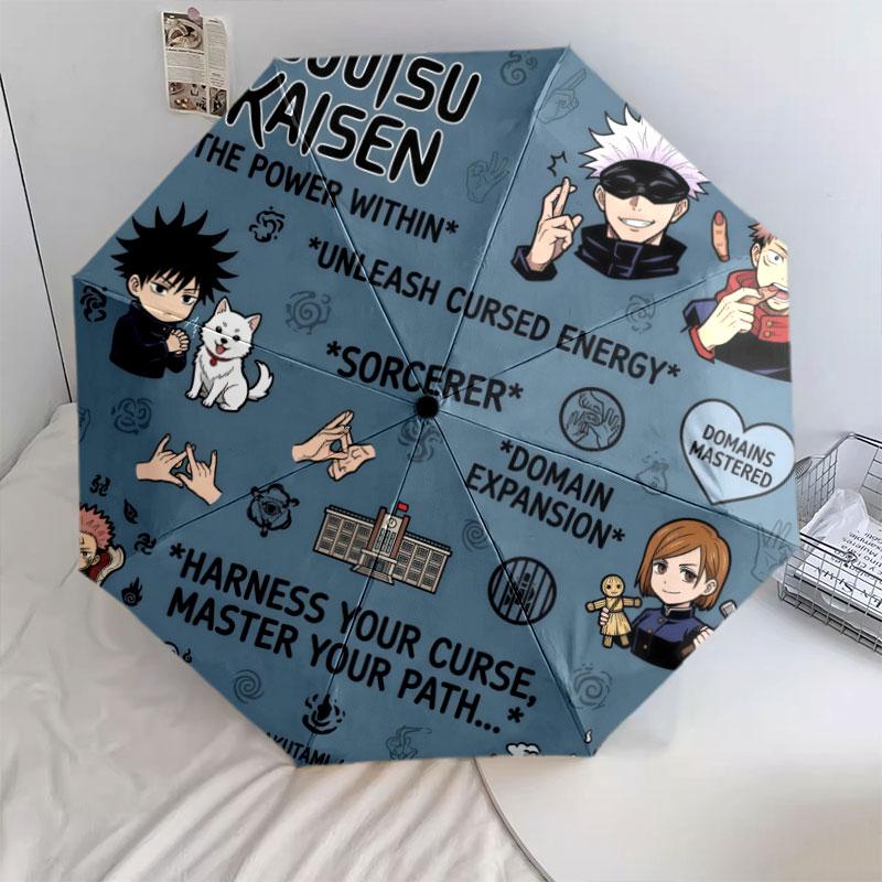 1 PC Automatic Folding Umbrella - Jujutsu Kaisen Pattern Portable Foldable Design With 8 Ribs Christmas Birthday Gifts