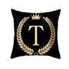 2piece 45x45cm Black Gold Letter Fleece Printed Pillow Cover Crown Sofa Cushion Cover Home Furnishings Pillowcase Without Core