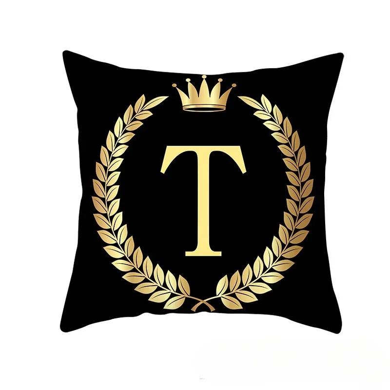 2piece 45x45cm Black Gold Letter Fleece Printed Pillow Cover Crown Sofa Cushion Cover Home Furnishings Pillowcase Without Core
