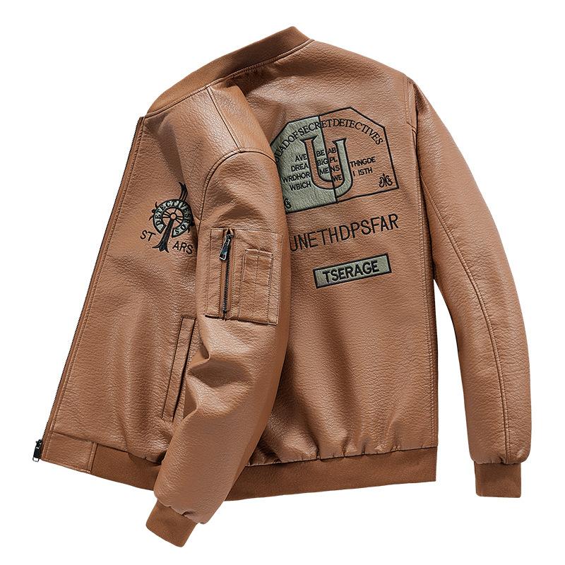 New Men's Leather Jacket, New Versatile Youth Handsome Leather Jacket, Korean Style Slim Motorcycle Jacket, Large Size Leather