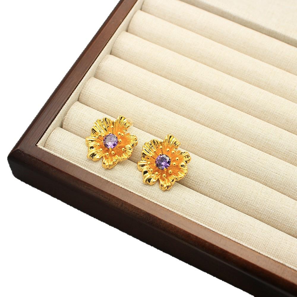 Nischen Französische Retro Gänseblümchen Ohrstecker & Ring Set mit Lila Zirkon