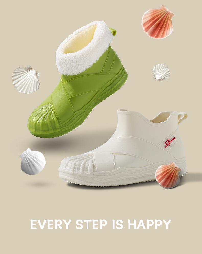 Women's Fashionable Short Ankle Rain Boots with Cotton Velvet Liner - Non-slip, Low Cut, Warm Rubber Shoes