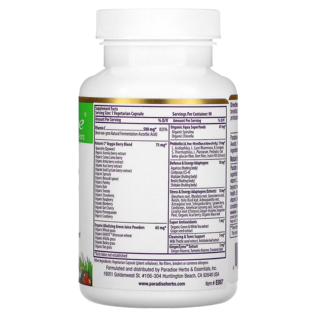 Paradise Herbs, Earth's Blend, Vitamin C, 500mg, 90 Vegetable Capsules