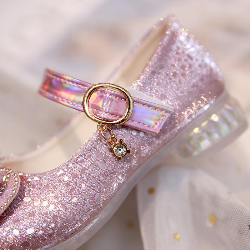 Chaussures de princesse pour filles, petites chaussures en cuir avec nœud en strass, roses, mignonnes, à fond souple, simples, sophistiquées, généreuses et élégantes pour filles