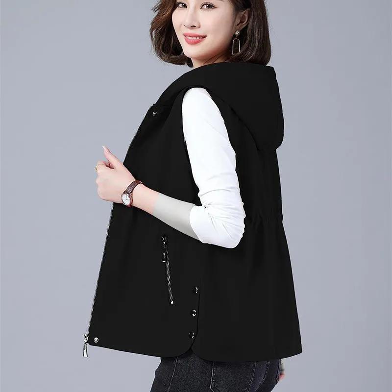 Vest Women's Waistcoat Spring Summer Fashion Outerwear Vest Middle-aged Female Casual Hooded Jacket Sleeveless Jackets