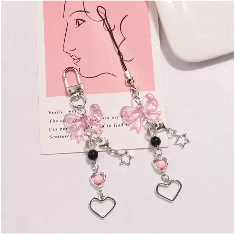 Kawaii Cute Y2K Phone Strap Charm Bow Heart Star Keychain Pendant Key Chain Bag Phone Chain Accessory For key All Phone Case