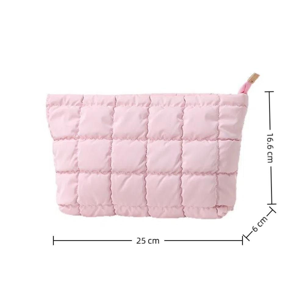 

Cute Puffer Quilted Makeup Bag Women Girl Cosmetic Bag Puffy Travel Toiletry Pouch Checkered Zipper Bag Makeup Organizer Bag