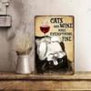Vintage Kat Wijn Metaal Poster Wanddecoratie Bar Woonkamer Blikbord