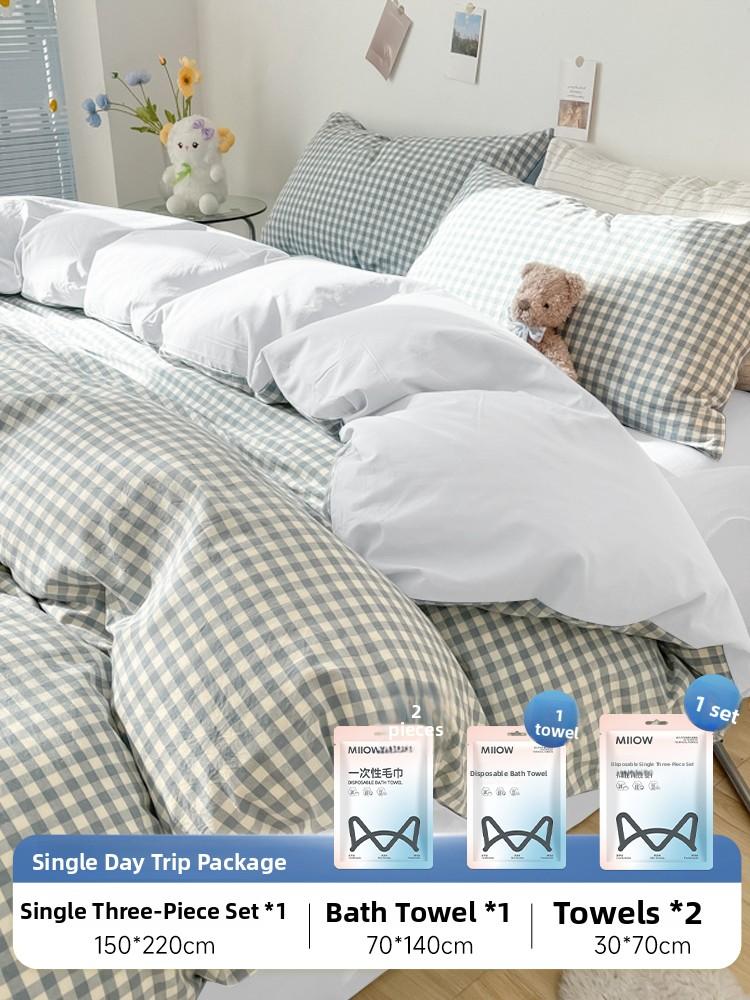 Person Disposable Bed Linens Four-Piece Set Hotel Travel Dirt Resistant Tee-Piece Set One-Time Use Quilt Cover Pillowcase
