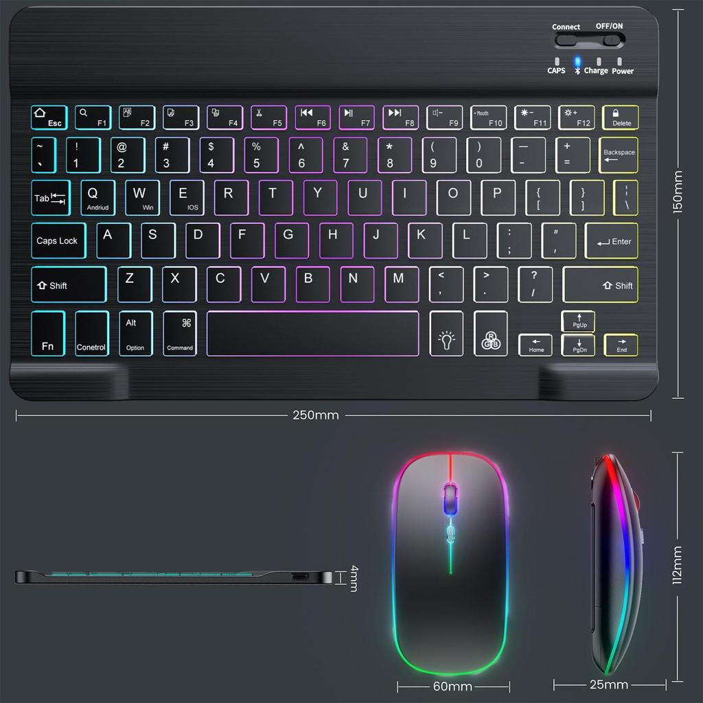 Ultra-Thin Silent RGB Bluetooth Keyboard & Mouse Set for 10-inch iPad/Huawei – Rechargeable & Wireless