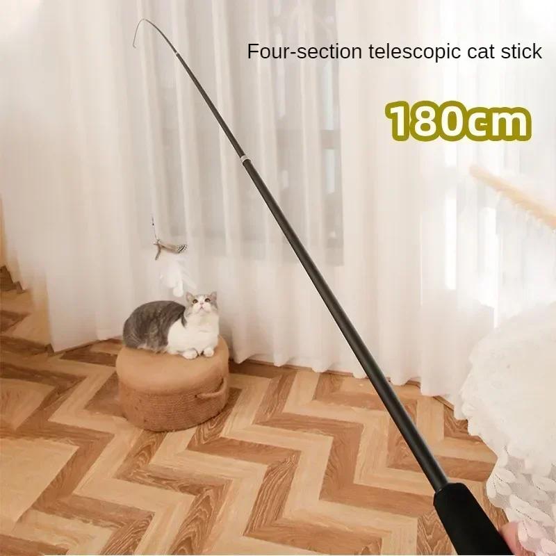 1.8M Carbon Fiber Telescopic Cat Teaser Wand with Feather Toy Professional Grade Durable Interactive Play Supplies for Pets