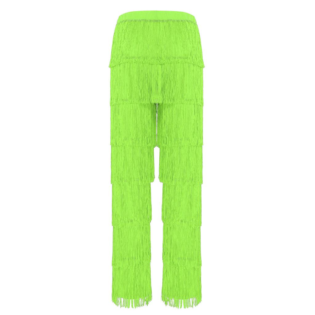 Women's Latin Dance Fringe Pants S-3XL: Elastic Waistband Contrast Color Tassel Trousers for Chacha Tango Rumba Dance Costume