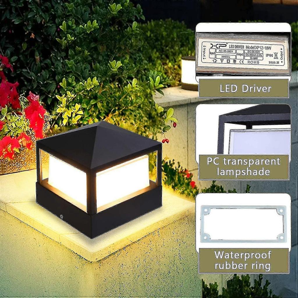 Lámpara de poste exterior de aluminio impermeable IP65 para jardín, césped, entrada de valla de puerta de villa, iluminación de pilar, blanco cálido menos
