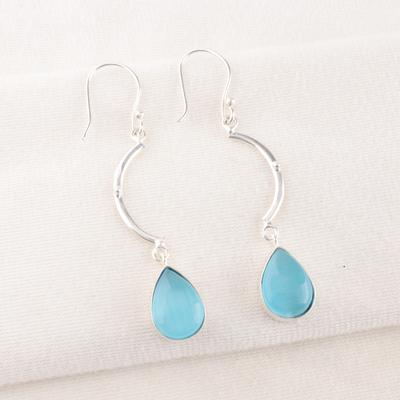 Blue Cat's Eye Gemstone Jewelry, 925 Sterling Silver Earrings, Beautiful Silver Earrings, Handmade Gift For Sister