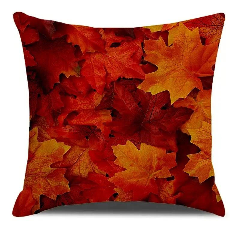 Housse de coussin décorative automnale Feuille d'érable jaune en peluche courte imprimée pour canapé de salon Housse de coussin Housse de coussin 50x50cm