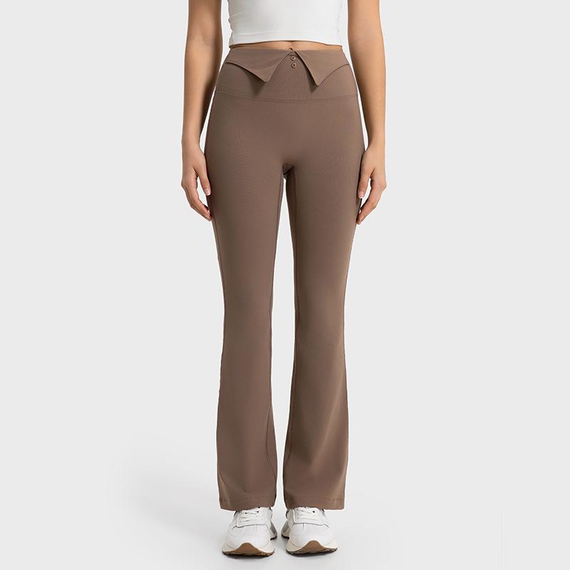 Autumn and winter new waist lapel flared pants velvet yoga pants warm high waist hip lift sports trousers