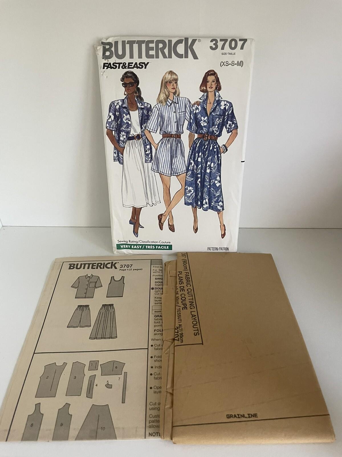 Butterick 3707 Misses Chic Loose-Fitting Shirt/Top XS S M Uncut Sewing L
