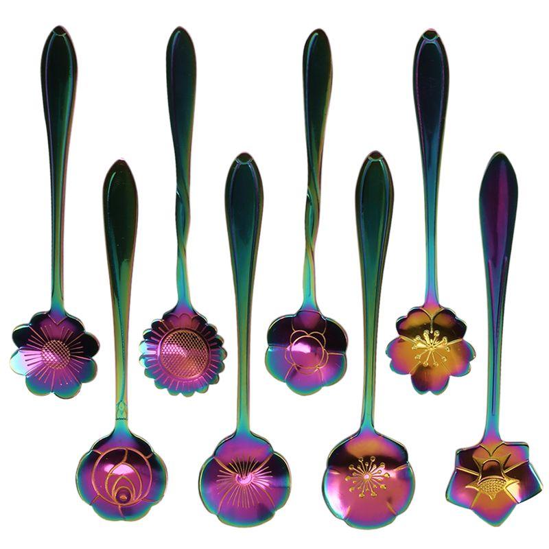

AEE4-8 Flower Spoon Set, 410 Stainless Steel Reusable Tea Spoon, Stirring Spoon, Coffee Spoon Tea Tableware (Length: 4.9 Inch, R