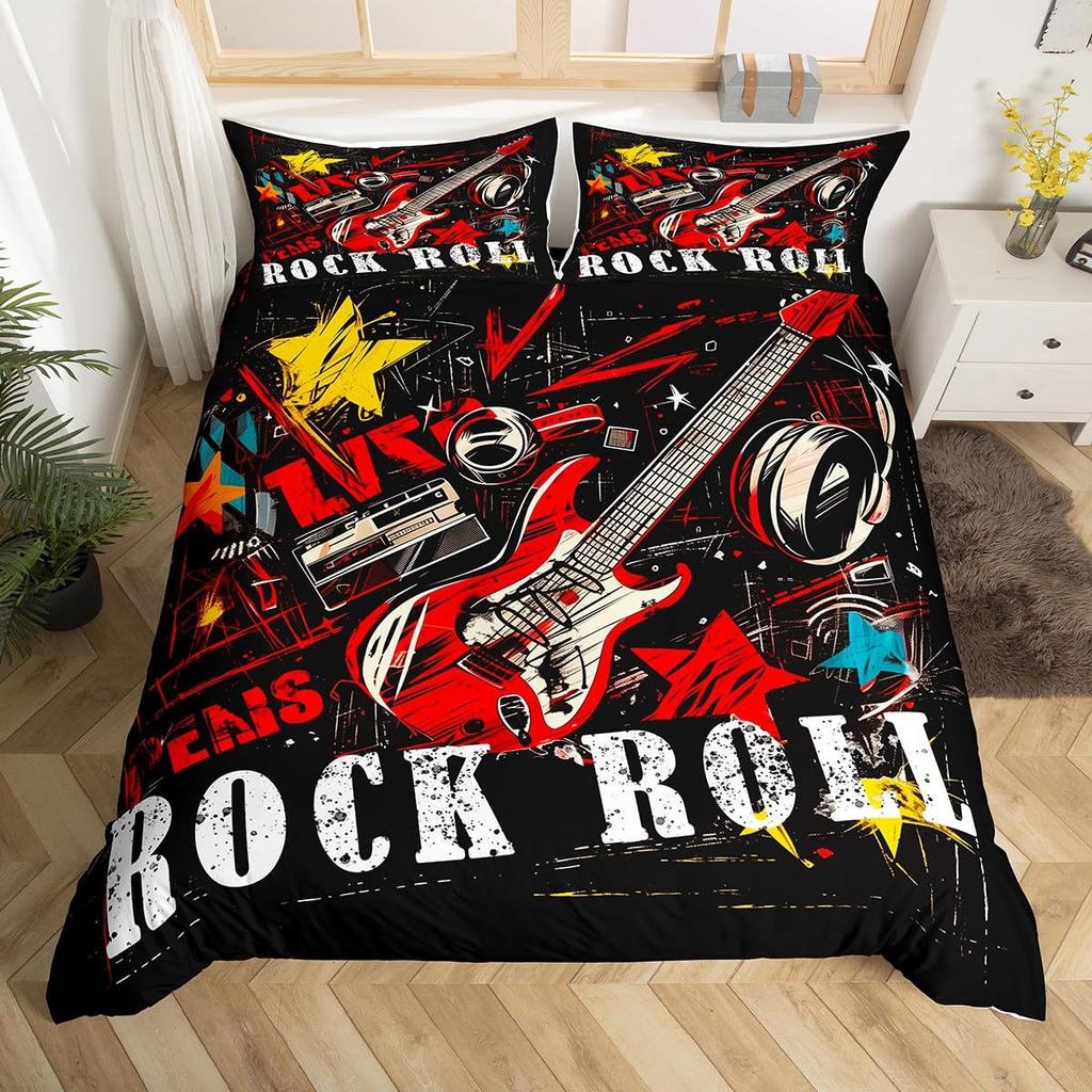Rock guitar three-piece duvet cover grinding kit digital printing