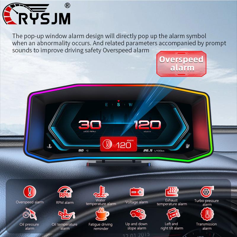 P4 OBD GPS Car Head Up Display Multi-function Smart HUD 6.2 Inch LCD Screen Car System Speed Turbine Accelerometer Slope Meter