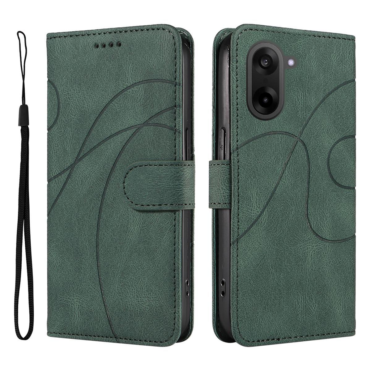 

For OnePlus Nord CE5 5G/OnePlus Ace 5 Racing 5G Wallet Case Leather Phone Cover Stand with Curved Line Design Green