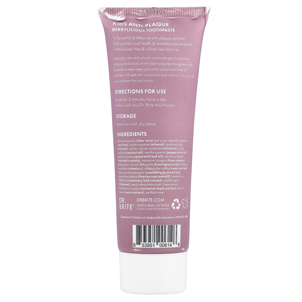 Dr. Brite Children's, Anti-Plaque Toothpaste, Beryllicious, 142G(5Oz)