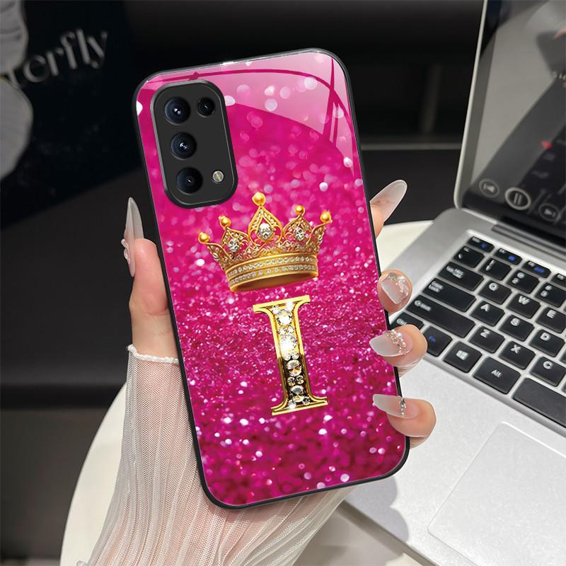 

For OPPO Reno 5 Reno5 4G 5G Case Fashion Letters Hard Tempered Glass Back Covers For Oppo Find X3 Lite Shockproof Phone Shell OPPO Reno5 4G