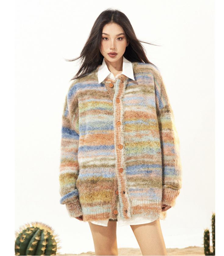 Men's Retro Gradient Color Block Cardigan - Trendy Autumn/Winter Knitwear