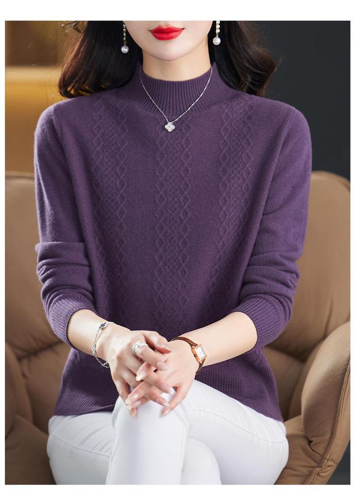 Hengyuanxiang 2025 Women's Pure Wool Sweater: Stylish Winter Knitwear, Warm Base Layer for Moms, Perfect for Middle-Aged Women