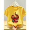 Europäische Größen Kinder-T-Shirt Lebendig und Trendig Flammen-Thema Kreativer Blockdruck, Dynamische Energie und Streetstyle Ausstrahlend. Baumwollstoff, Atmungsaktiv