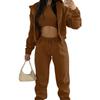 Vêtements Mode Femme Combinaison de Sport Décontractée Polyvalente Velours à Capuche Ensemble Trois Pièces