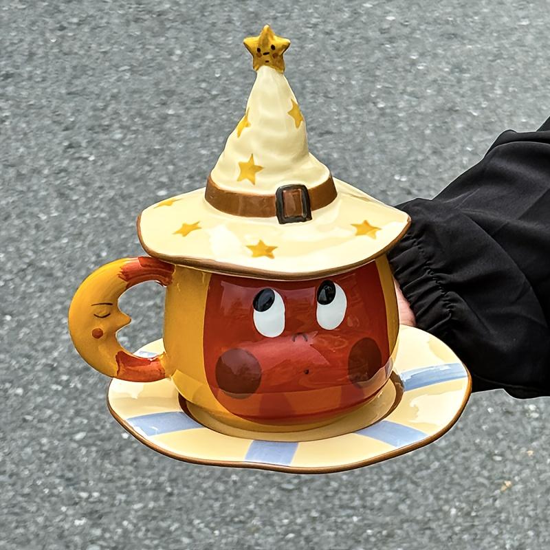 

1 шт. Керамическая кофейная кружка на тему Хэллоуина с крышкой, 400 мл, милый мультяшный дизайн, многоразовая, только ручная мойка бежевый