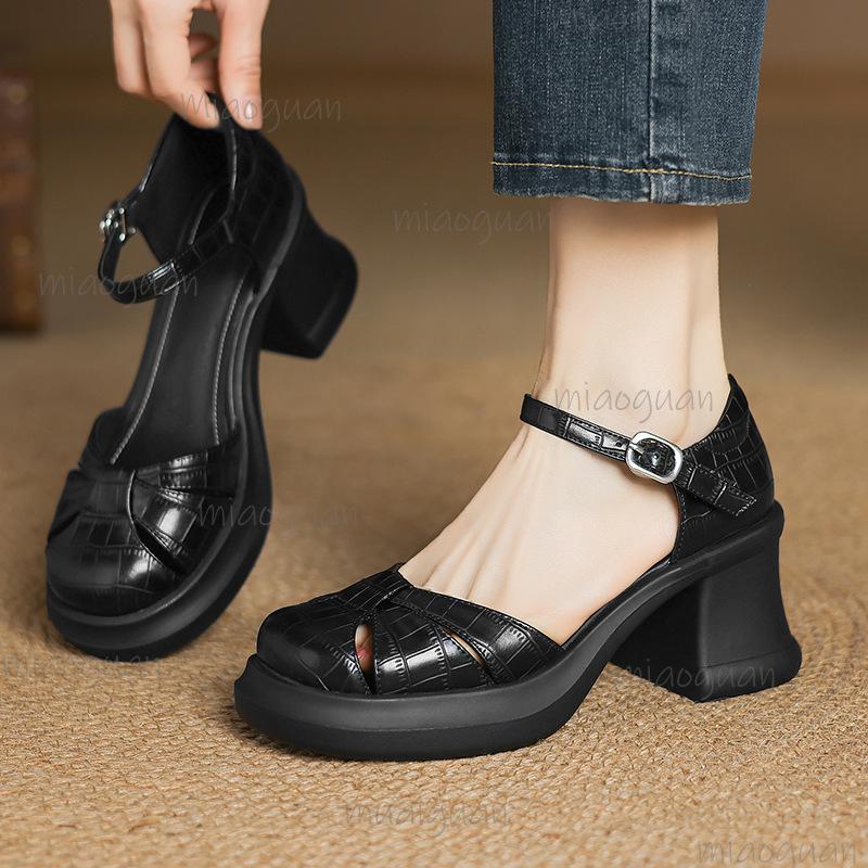 Cover Toe Sandals for Women 2025 New Summer Hollow Out Women's Shoes Thick Sole Chunky High Heeled Sandals Sandalias De Mujer