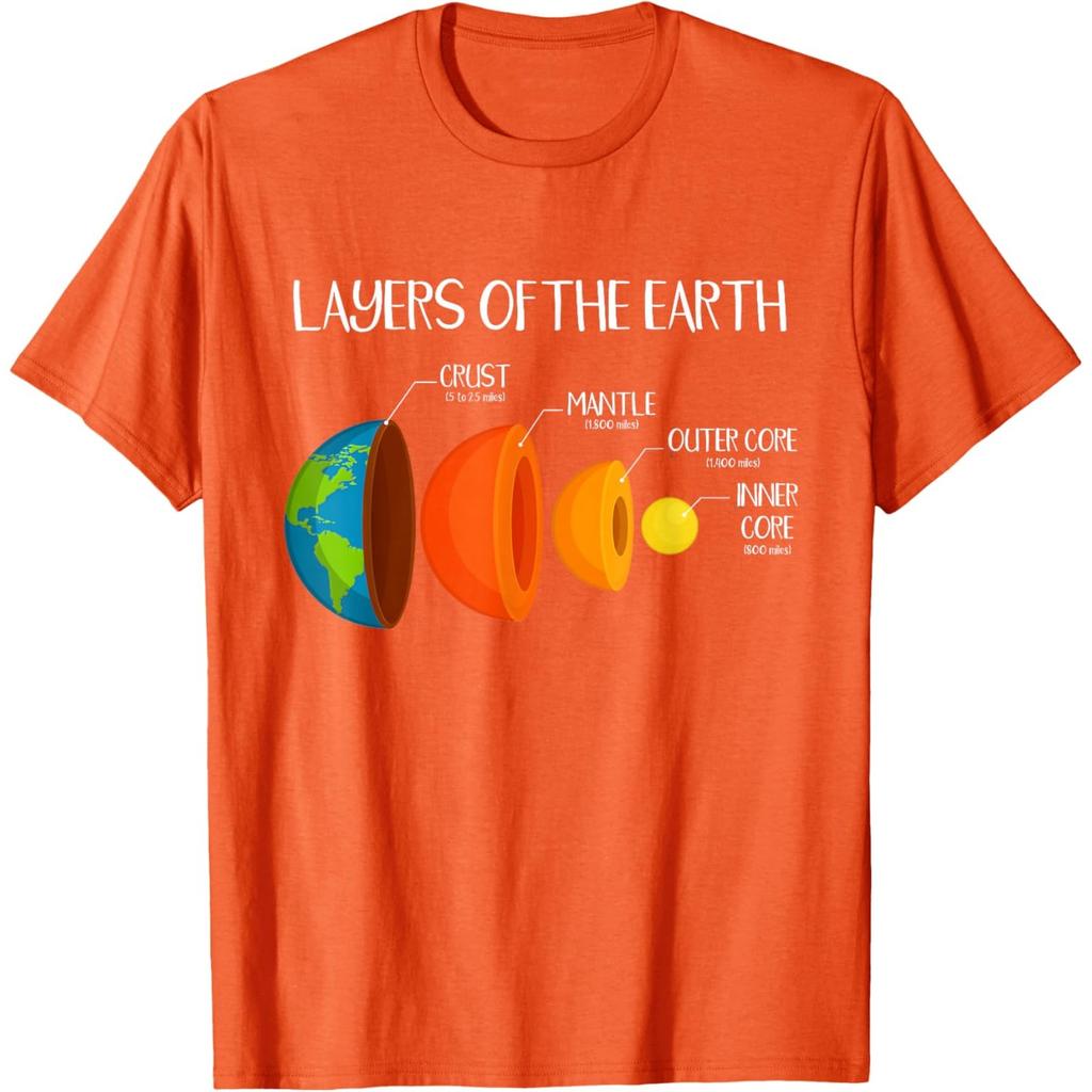 Layers of the Earth Diagram Geology Science Nerd Graphic Tee Casual Short Sleeve T-Shirt