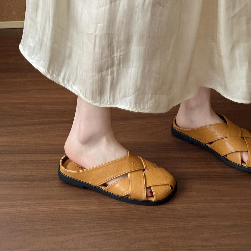 French hollow woven bag head half slippers women's summer wear new Roman one-pedal casual Muller cool slippers