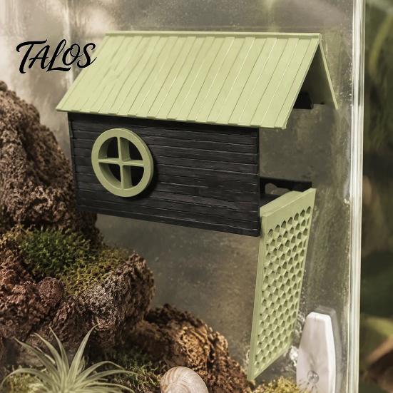 Suction Cup Reptile Decor Hermit Crab Cave with Climbing Ladder, 180 Degree Panoramic View Aquarium Tank Accessory Window Design, Plastic Burrow
