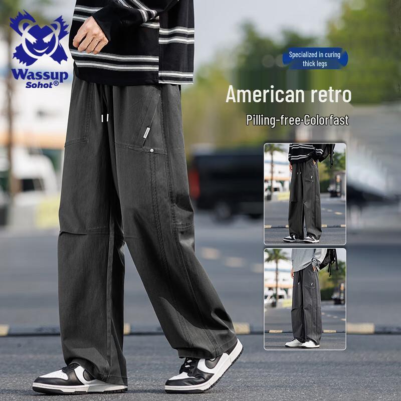 

Wassup Sohot Men s American Retro Wide-Leg Cargo Pants 5XL
