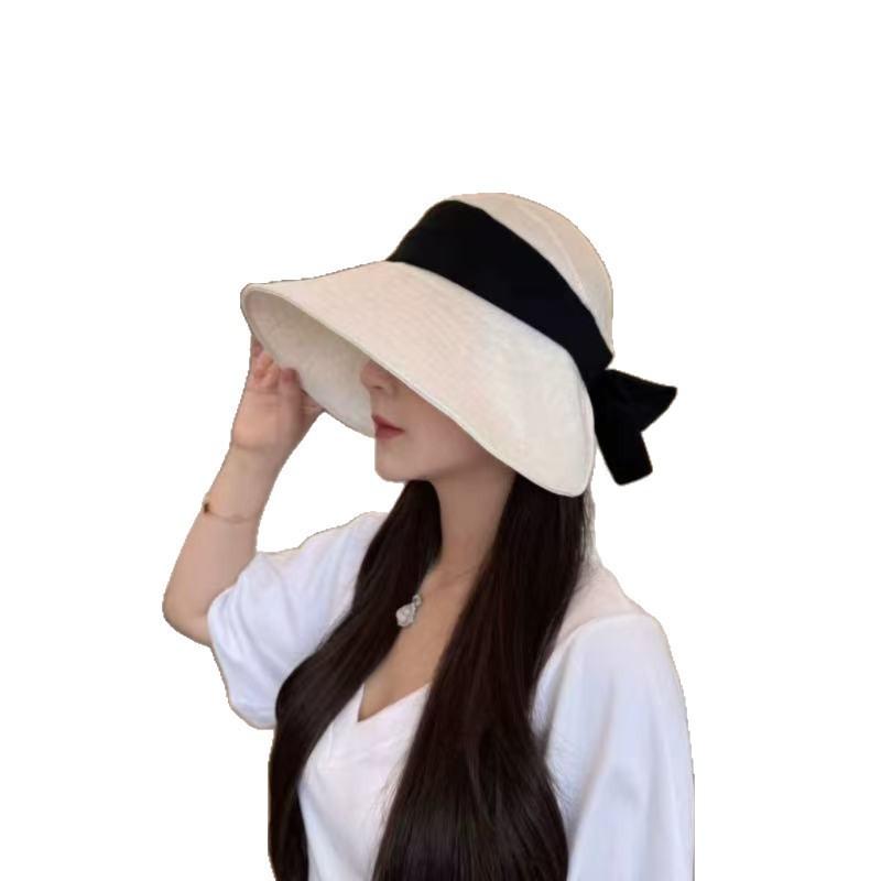 Cotton Linen Blend Fisherman Hat With Bow Decoration For Women Summer Sun Protection Wide Brim Casual Sunhat