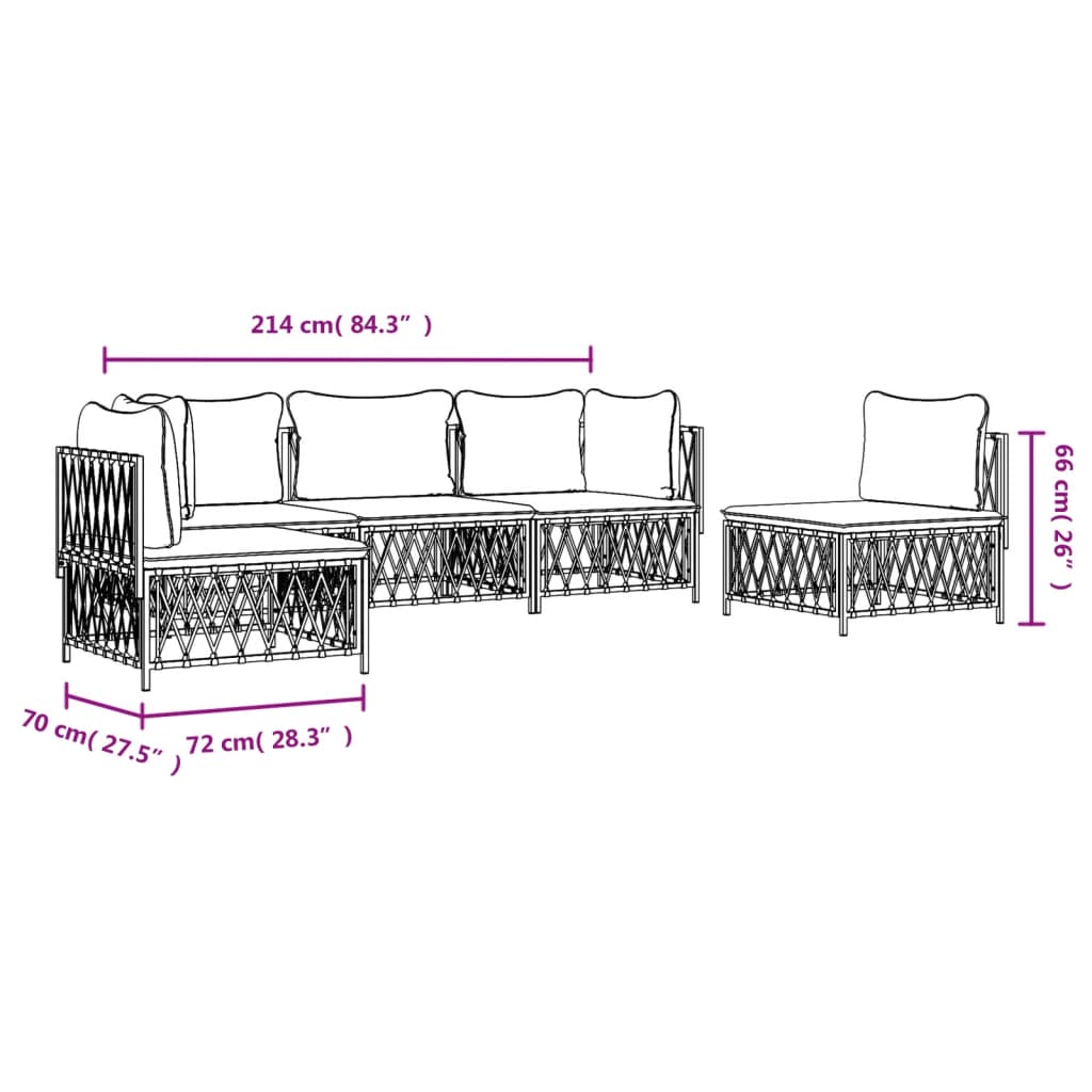 5 Piece Garden Lounge Set with Cushions Anthracite Steel