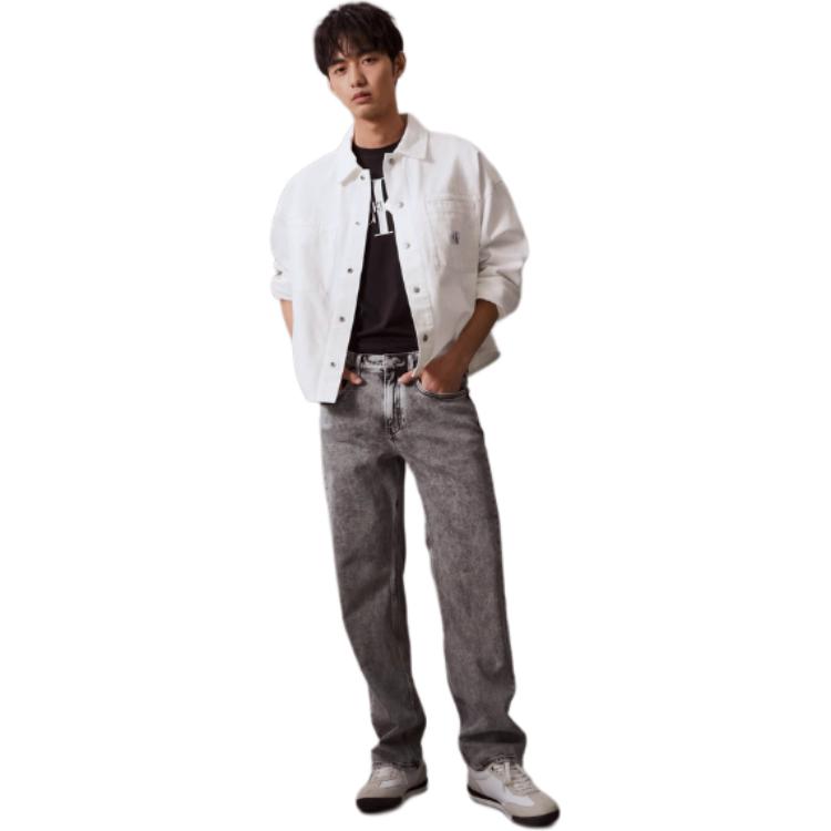 Calvin Klein Classic Retro Pure Cotton Simple Pocket Loose Shirt Men shirts Denim-White J325552
